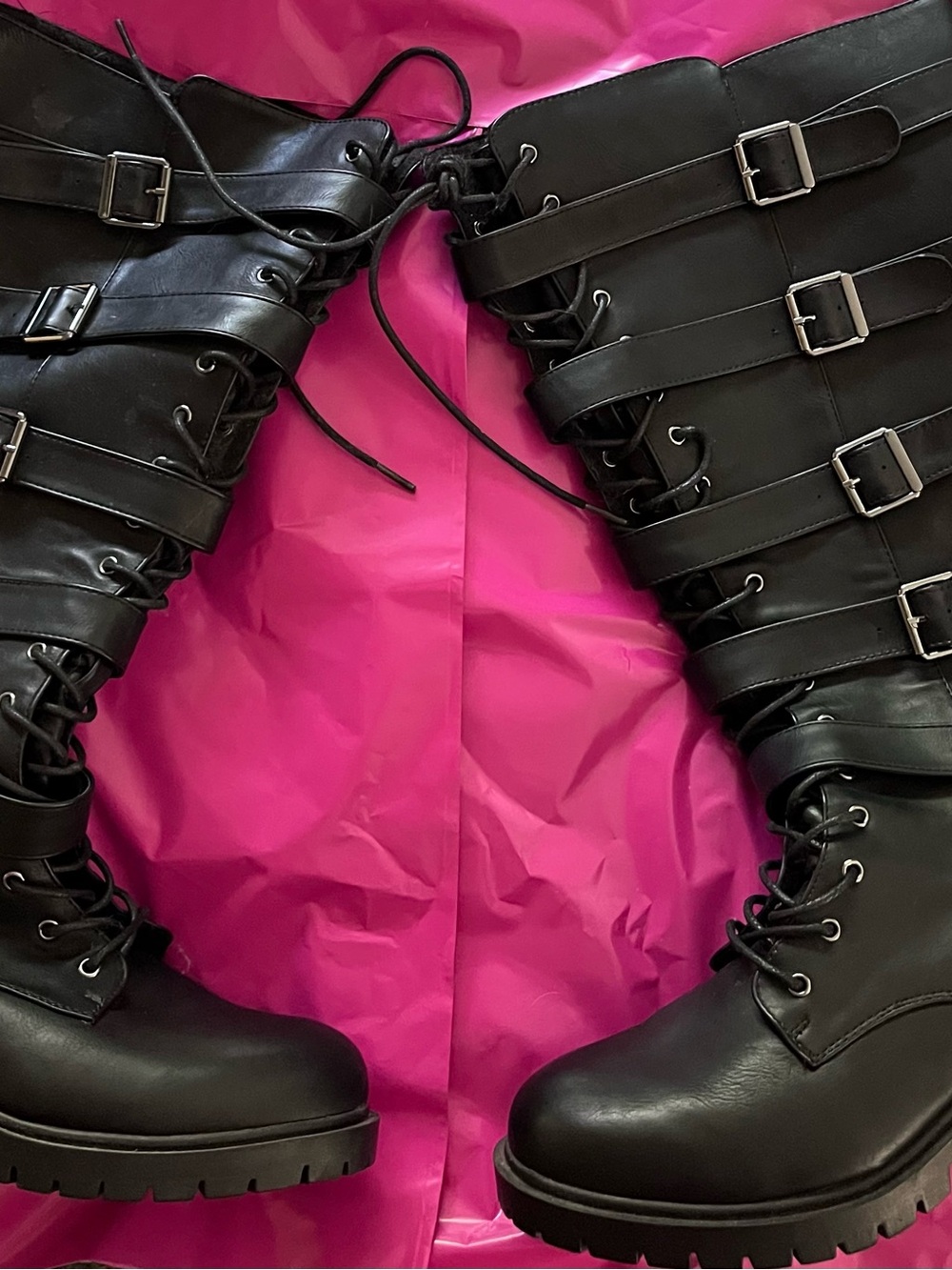 Torrid Black Lace-Up Buckle Combat Boots